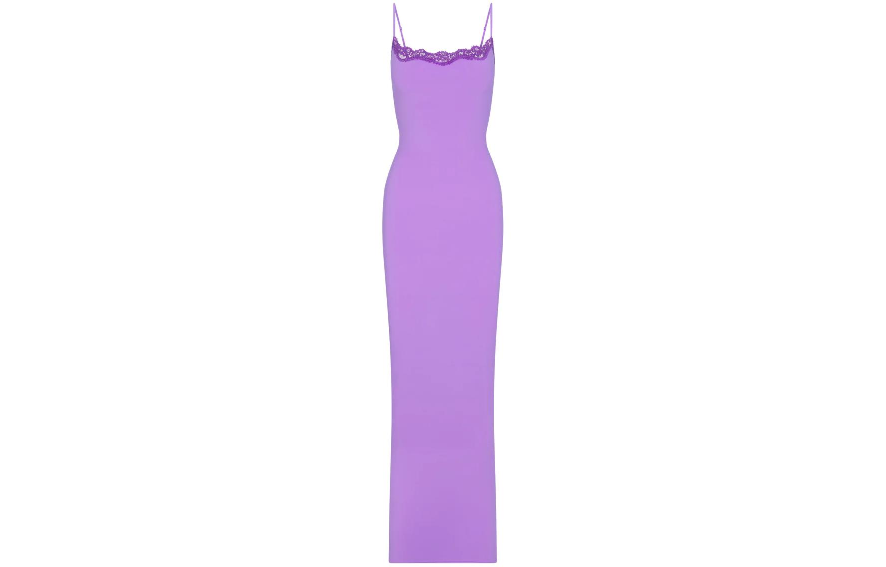(Women) SKIMS Valentine's FITS EVERYBODY Lace Slip Dress Women Ultra Violet Tonal Purple DR-MAX-4125-UVT