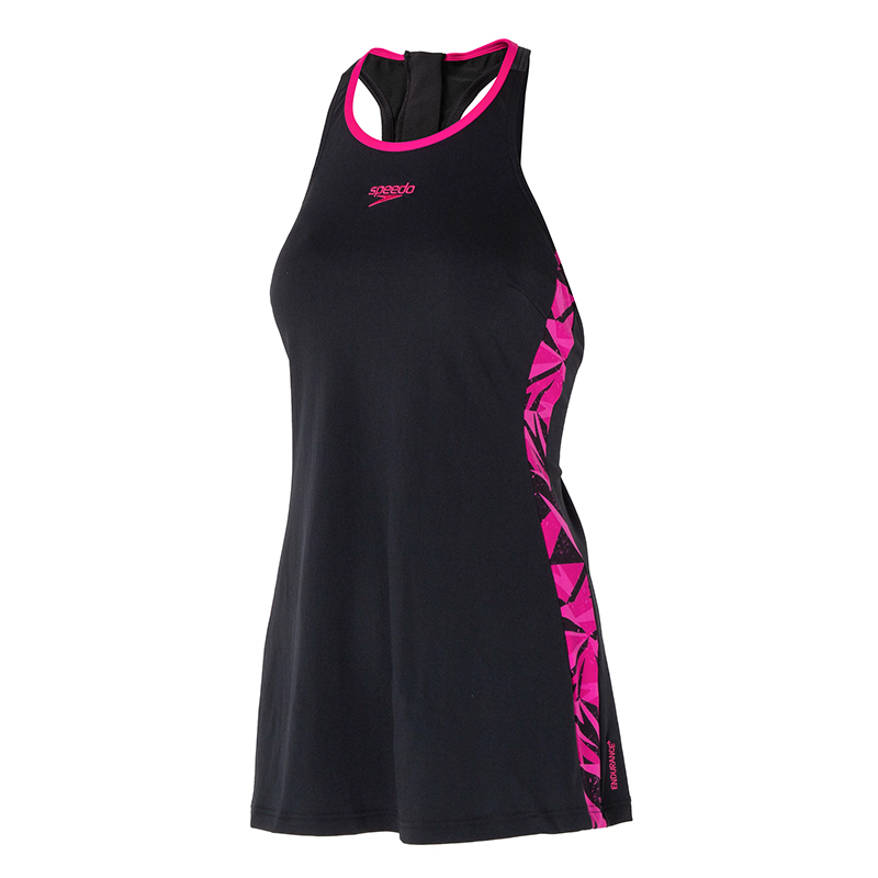 (Women) Speedo  Black One-Piece Swimsuit with Colorblock Logo and Padding. 8-12937G720