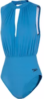 (Women) Speedo Blue Solid Ruched Slim-Fit Sleeveless One-Piece Swimsuit 8-129730309 (Women) Speedo Blue Solid Ruched Slim-Fit Sleeveless One-Piece Swimsuit 8-129730309