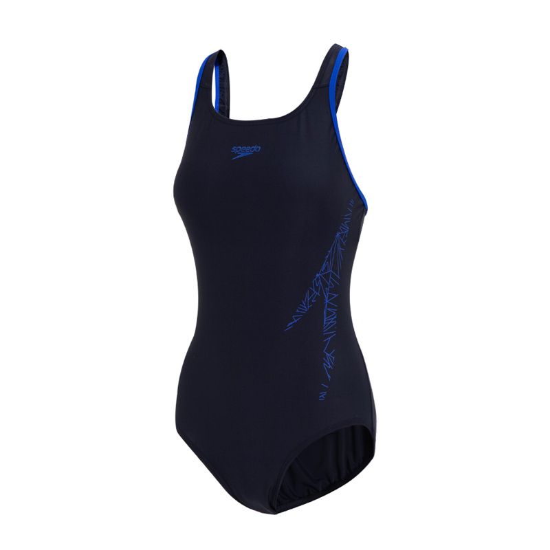 (Women) Speedo Women’s Black-Blue One-Piece Swimsuit Simple Letter Design Casual Fit 8-12319G751speedoa