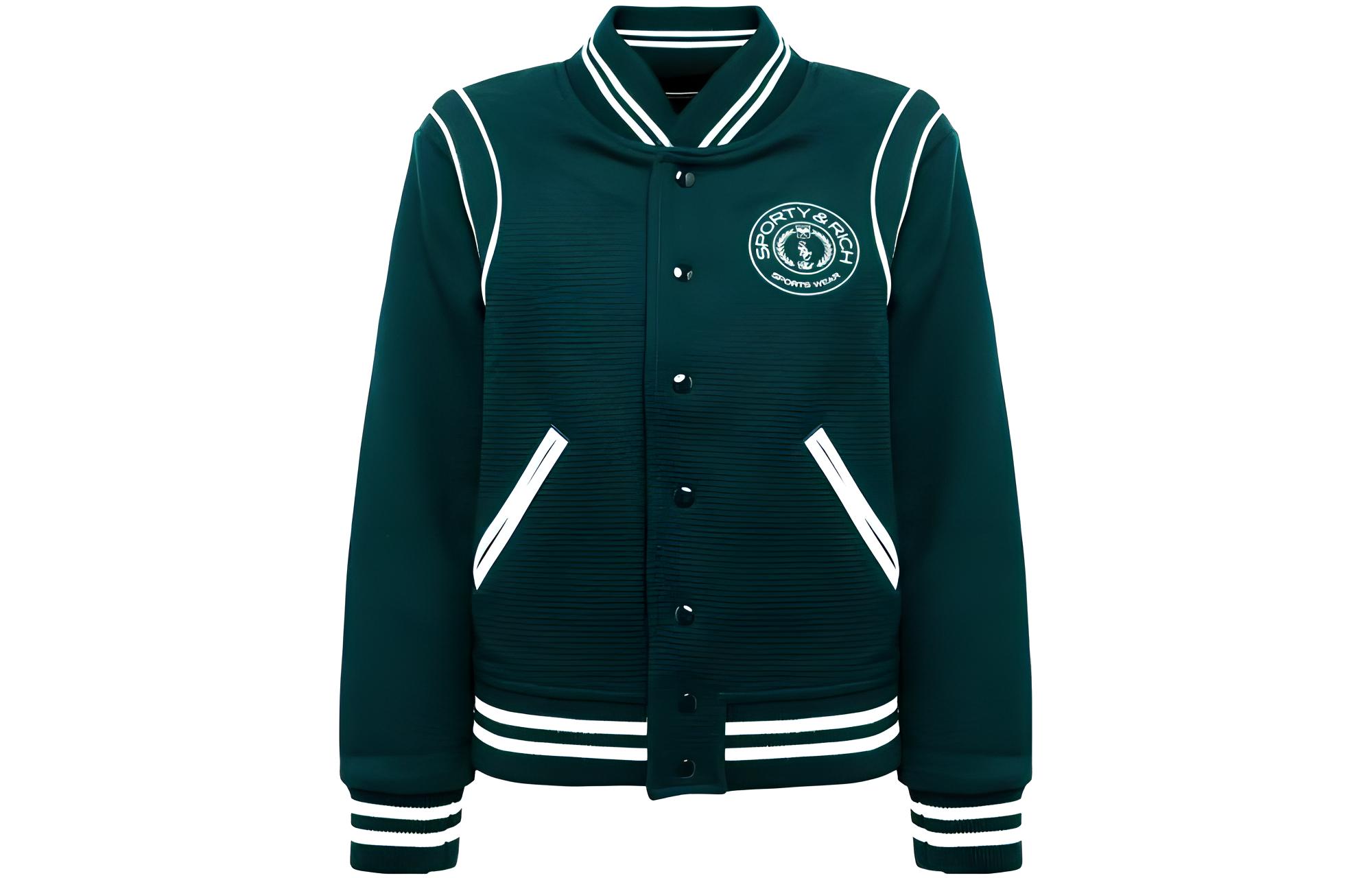 (Women) SPORTY & RICH SS23  Green Embroidered Logo Baseball Long Sleeve Jacket JA691FO
