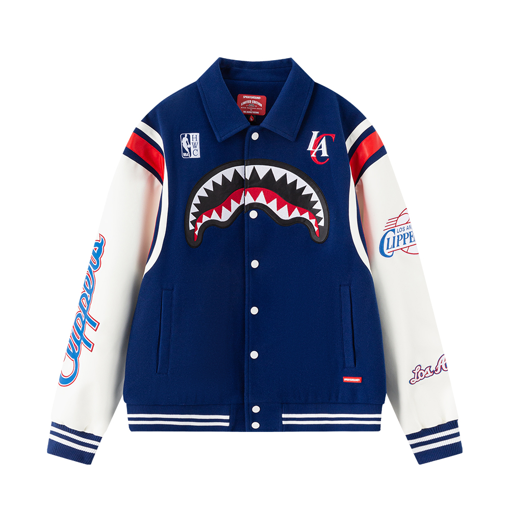 (Women) Sprayground | NBA HWC Los Angeles Clippers Shark Logo Retro Baseball Jacket Men NE231123
