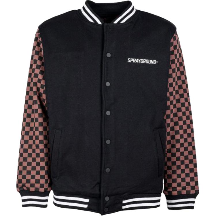 (Women) Sprayground Checkered Button-Up Baseball Jacket Long Sleeve SP232BROWNMARRONE