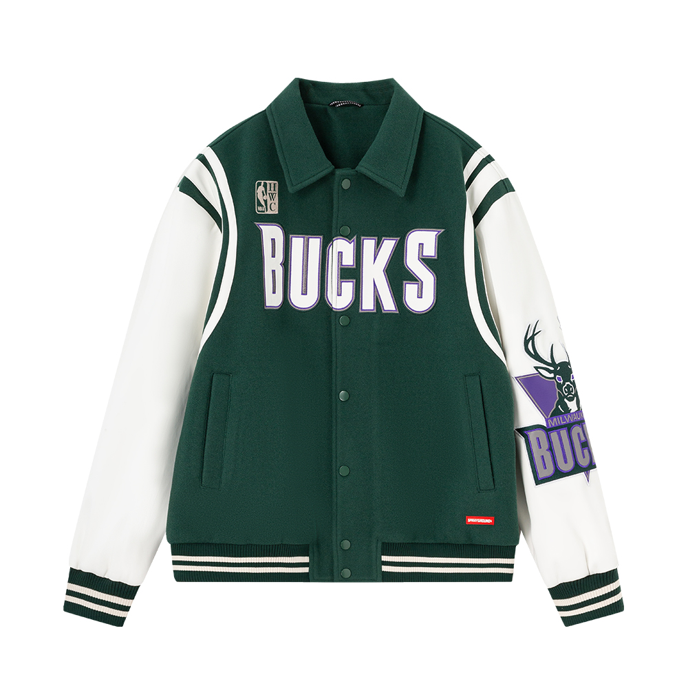 (Women) Sprayground NBA HWC Milwaukee Bucks Shark Logo Street Style Baseball Jacket Men NE231127