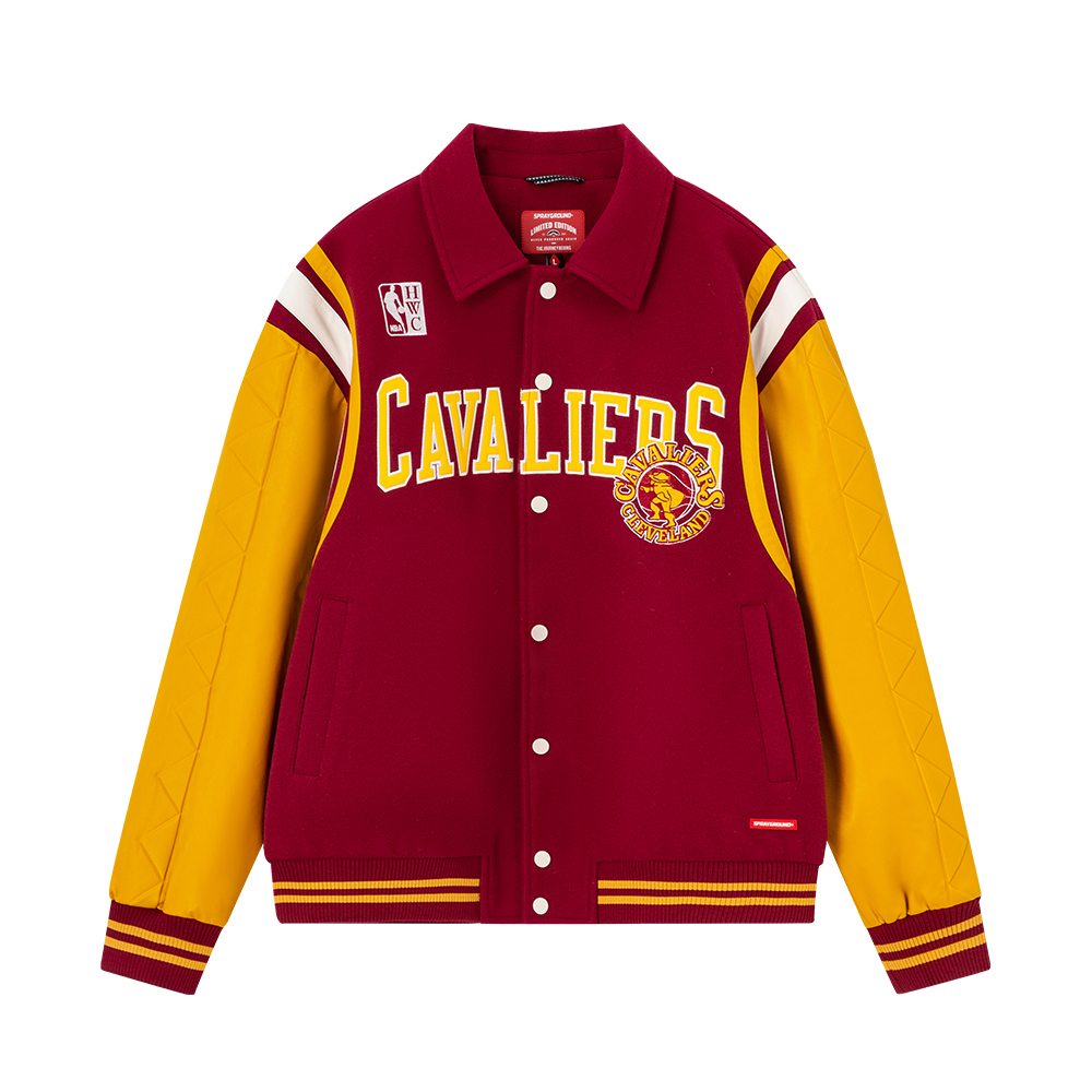 (Women) Sprayground x NBA HWC Cleveland Cavaliers Shark Logo Colorblock Jacket. NE231117