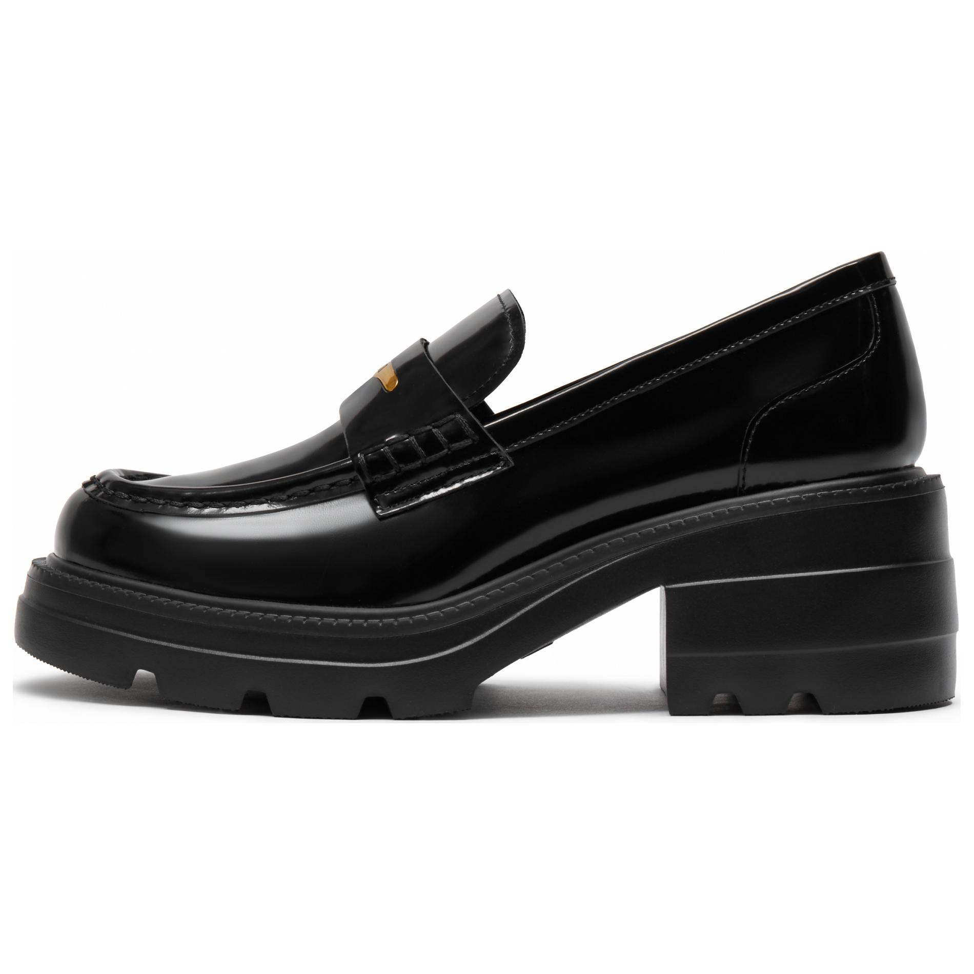 (Women) Staccato Black Leather Platform Loafers 7cm - Retro British Style. EEZ22AA5