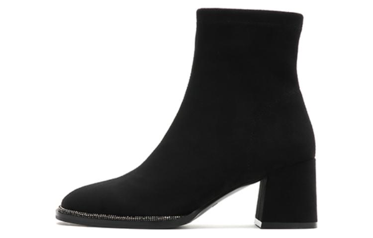 (W) Staccato Elastic High Heel Ankle Boot 'Fairy Style Square Toe Black'