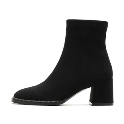 (W) Staccato Elastic High Heel Ankle Boot 'Fairy Style Square Toe Black'