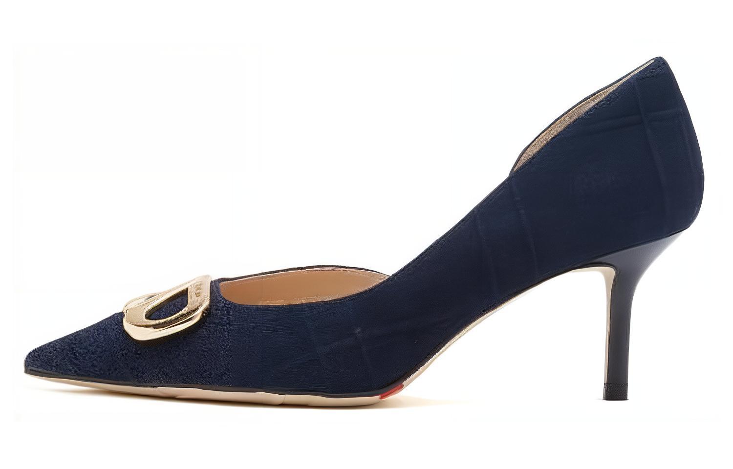 (Women) Staccato Fabric Deep Blue 6.5cm 'Elegant Note Pointed High Heel' ED350AQ3