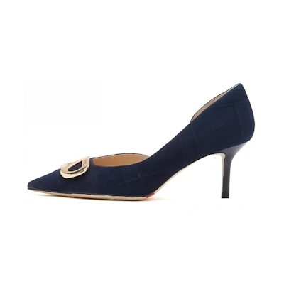(W) Staccato Fabric Deep Blue 6.5cm 'Elegant Note Pointed High Heel'