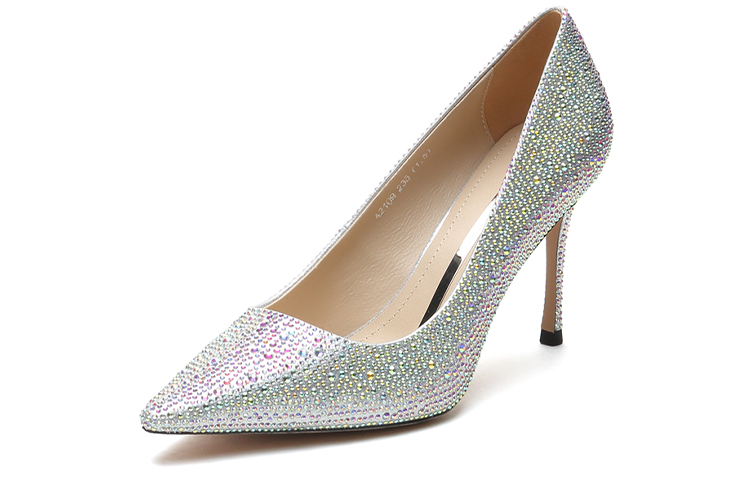 (W) Staccato Fabric Rhinestone Pointed High Heels 9cm 'Silver' 'Starry Sky' 圖 2