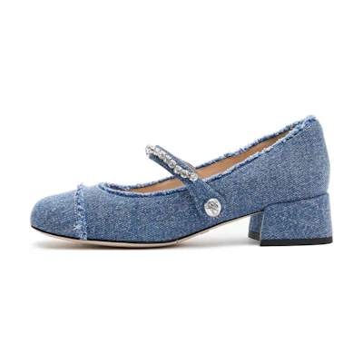 (W) Staccato Fabric Square Toe Slip-On Chunky High Heels 'Denim Blue'