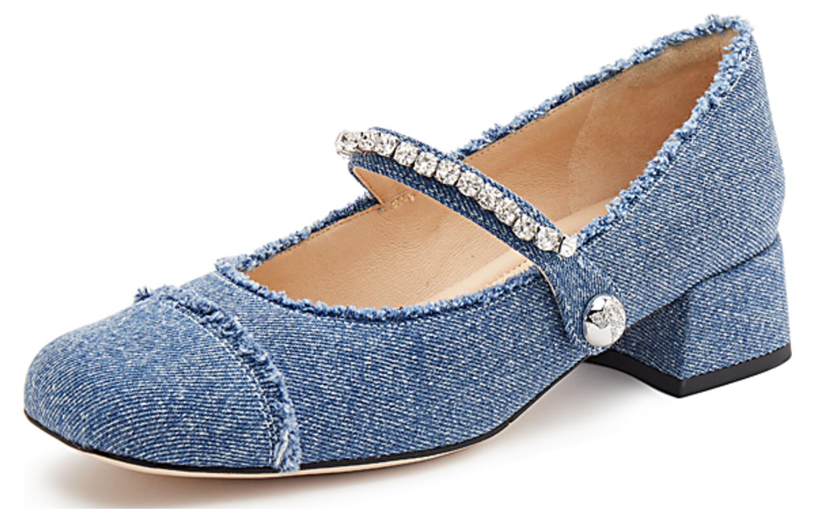 Order (W) Staccato Tumit Tinggi Tebal Kain Hujung Petak Slip-On 'Denim Biru' EGI10CQ3