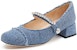 (W) Staccato Tumit Tinggi Tebal Kain Hujung Petak Slip-On 'Denim Biru' EGI10CQ3