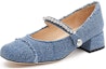 Order (W) Staccato Tumit Tinggi Tebal Kain Hujung Petak Slip-On 'Denim Biru' EGI10CQ3