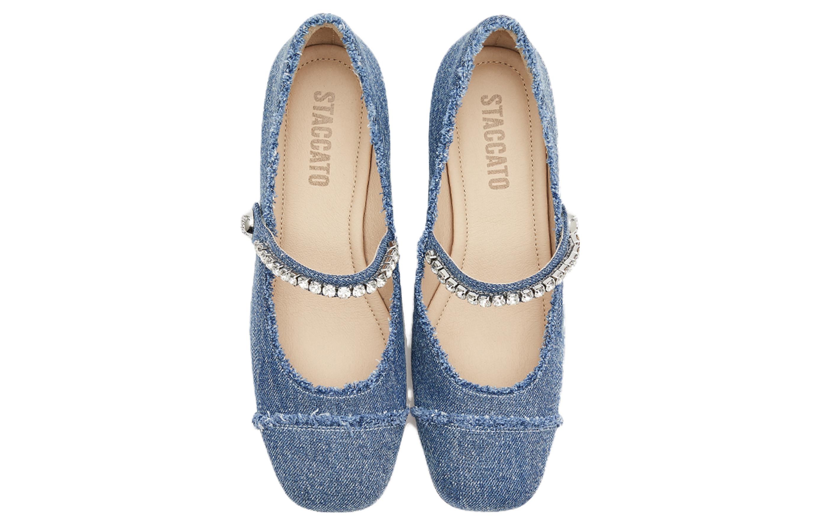 Lookbook (W) Staccato Tumit Tinggi Tebal Kain Hujung Petak Slip-On 'Denim Biru' EGI10CQ3
