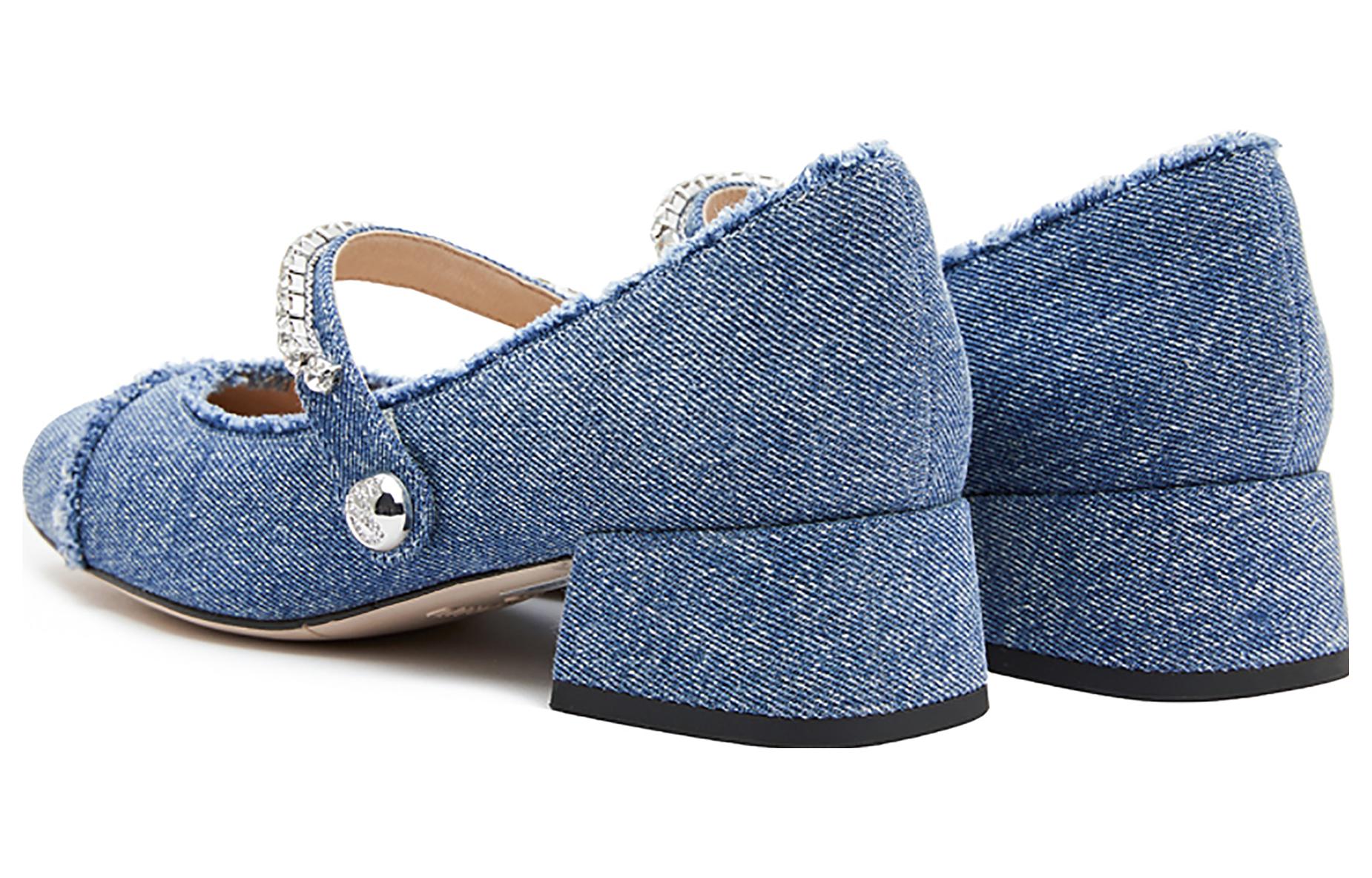 Shop (W) Staccato Tumit Tinggi Tebal Kain Hujung Petak Slip-On 'Denim Biru' EGI10CQ3