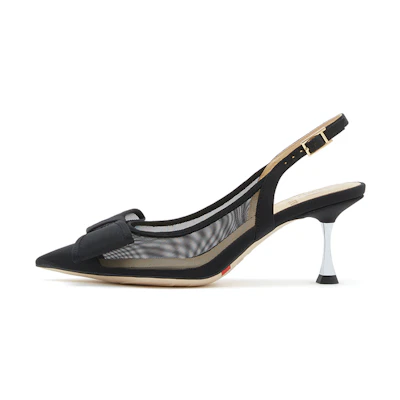 (W) Staccato Fabric Stiletto High Heels 7cm 'Black' 'Bow Tie Pointed-Toe'