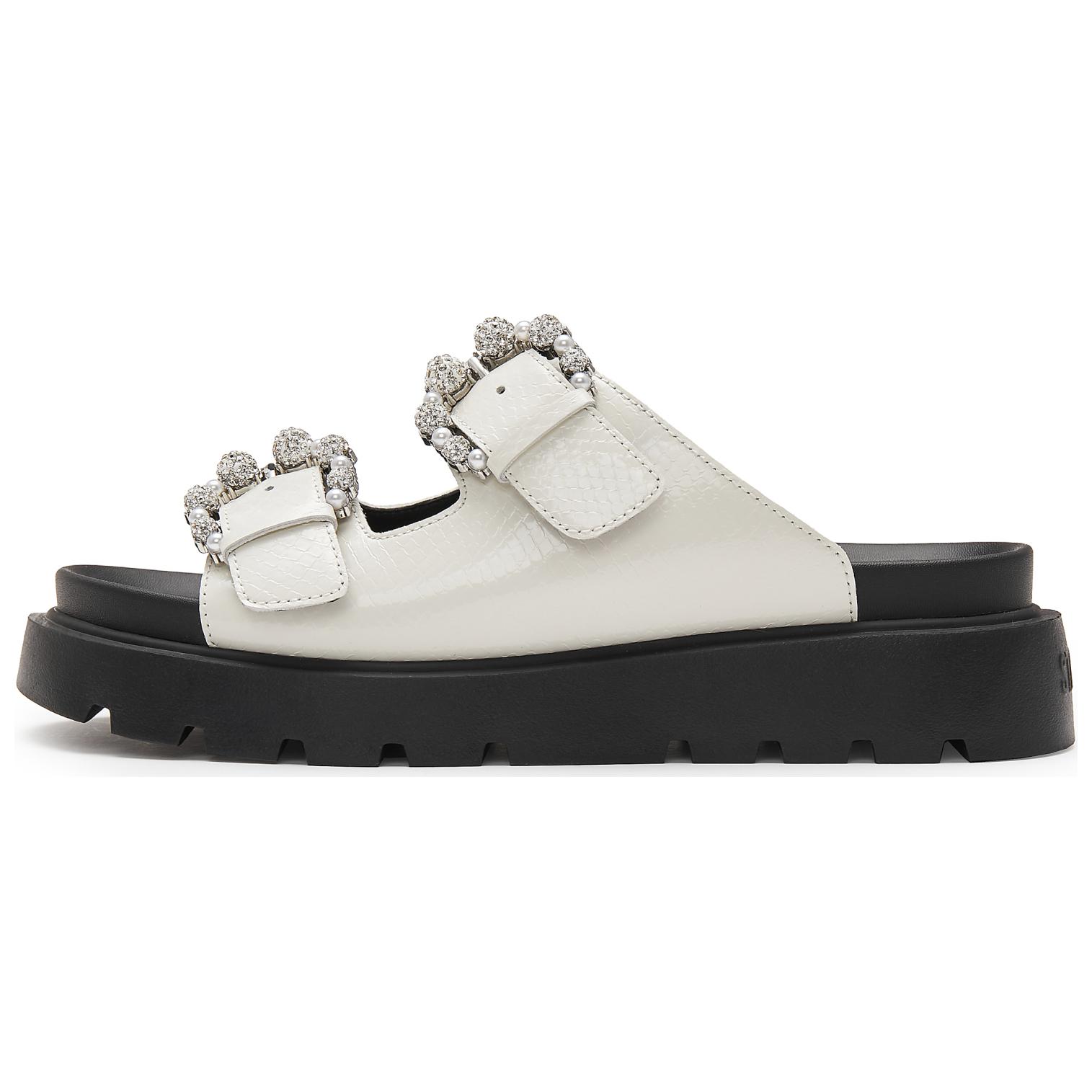 (Women) Staccato Fashion Chunky Sole Silver Rhinestone Slide Sandals. EJO11BT4