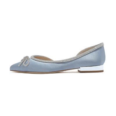 (W) Staccato Flat 'Satin Blue with Bow'