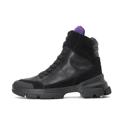(W) Staccato Lace-Up Thick-Soled Color-Block Zipper Martin Boots 'Black'