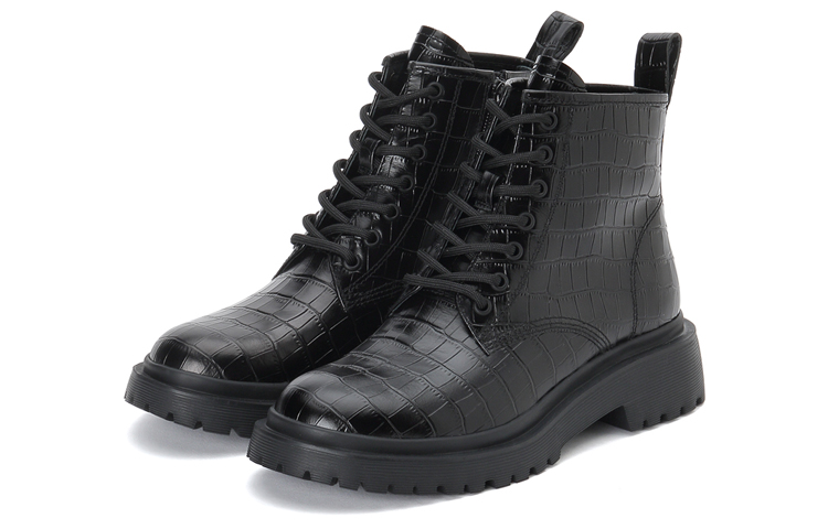 Lookbook (W) Staccato Sepatu Boot Kulit 'Black Velvet-Lined Chunky Martin' 9VL04DD1