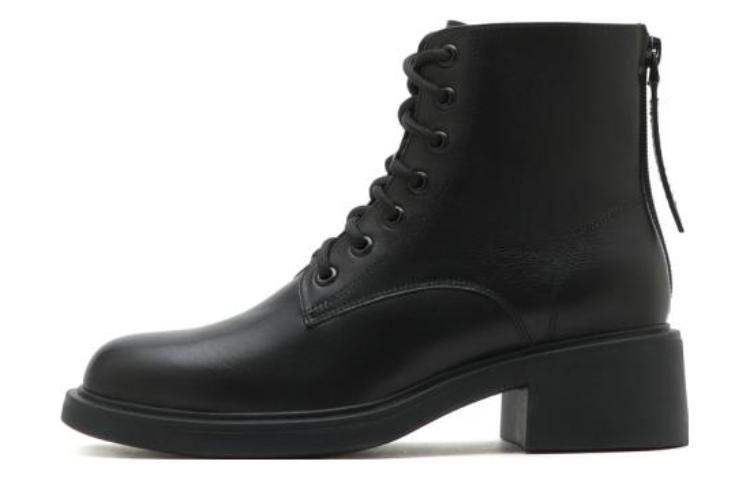 (Women) Staccato Leather Black 'British Style Chunky Heel Round Toe Ankle Martin Boots' H8932DD2