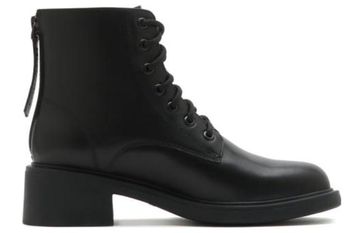 Order (W) Staccato Kulit Hitam 'Boot Tumit Tebal Gaya British Hujung Bulat Buku Lali Martin' H8932DD2