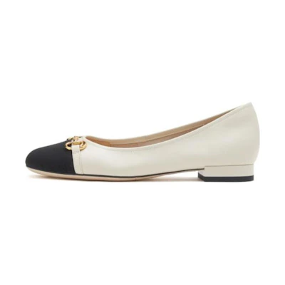 (W) Staccato Leather Commuter Round Toe Flats 'Beige Black'