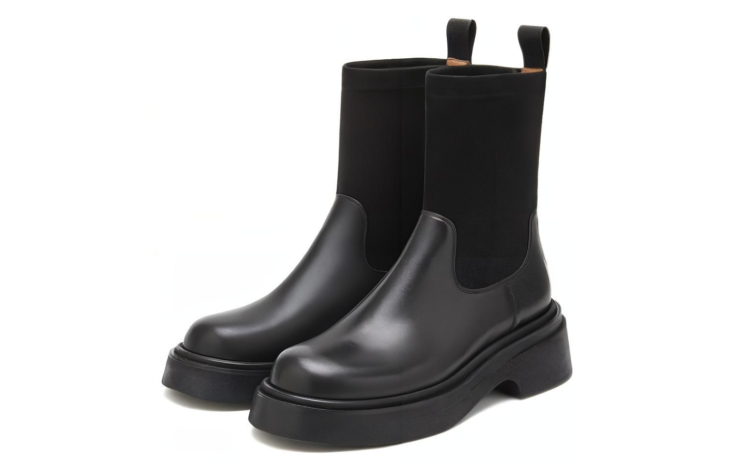(W) Staccato Leather Elastic Sock Mid-Calf Boots 'Chunky Sole Black' 圖 3