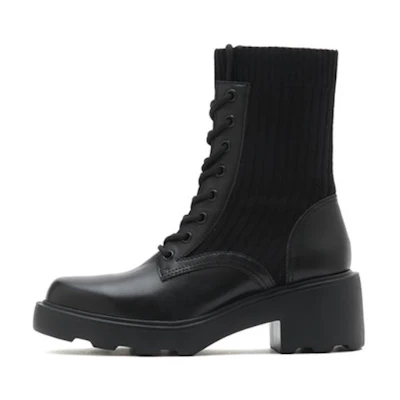 (W) Staccato Leather Elastic Sock Mid-Calf Marten Boots 'Black CMFT Warmth'