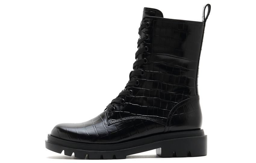 (Women) Staccato Leather Mid-Calf Martin Boots 'British Style Black' 9YJ26DZ1