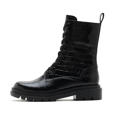 (W) Staccato Leather Mid-Calf Martin Boots 'British Style Black'