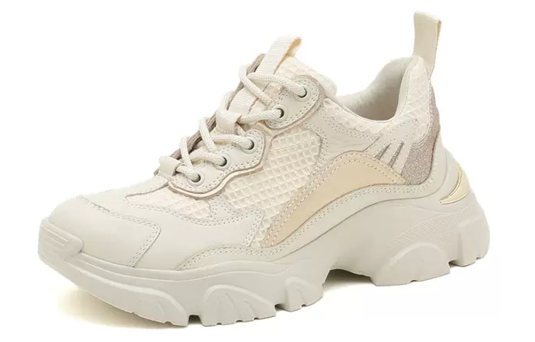 Lookbook (W) スタッカート 厚底レザーダッドスニーカー (ゴールド) EDW03AM2