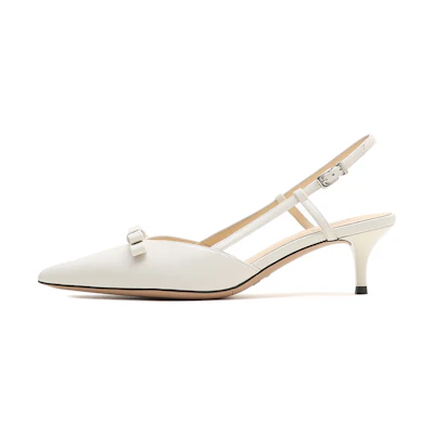 (W) Staccato Leather Pointed-Toe Kitten Heels with Bow 'White'