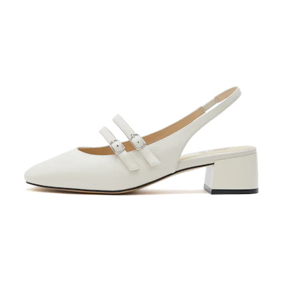 (W) Staccato Leather Square-Toe Chunky Mary Jane Heels '5cm Black'
