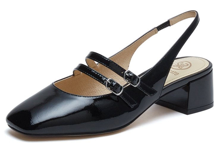 Shop (Women) Staccato Leather Square-Toe Chunky Mary Jane Heels '5cm Black' S8757AH3