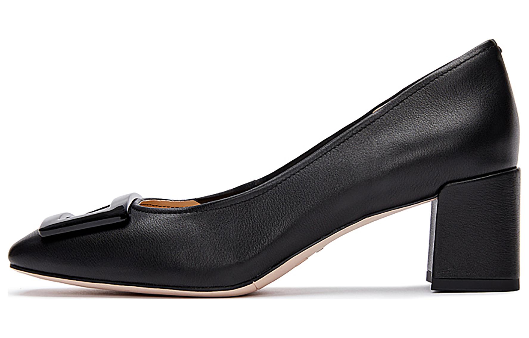 (Women) Staccato Leather Square Toe Chunky Heel 'Truffle Black' EL101CQ3