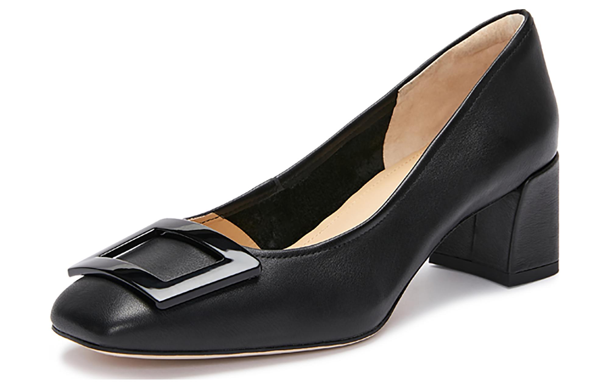 Order (W) 百丽方头粗跟真皮鞋 '黑松露' EL101CQ3