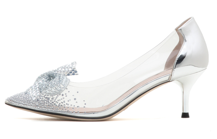 (Women) Staccato Leather Stiletto High Heels 6cm 'Silver White' 'Elegant Bow Pointed-Toe' 9NW79AQ2