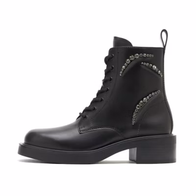 (W) Staccato Leather Zip Marten Boots 'Sweet Cool British Black'