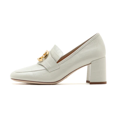 (W) Staccato Loafer High Heels 'Beige with Metal Buckle'