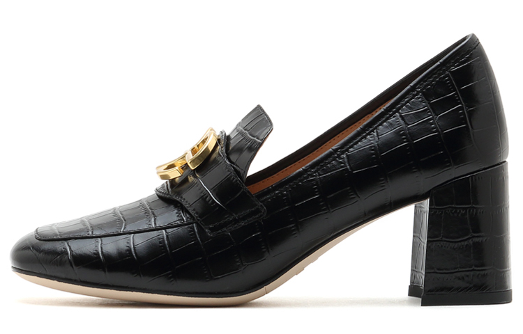 (Women) Staccato Loafer High Heels 'Cream Square Toe with Metal Buckle - Black' SZPEBW03DU1CA1