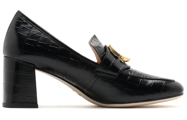 Order (W) Staccato Loafer Tumit Tinggi 'Krim Hujung Petak dengan Gesper Logam - Hitam' SZPEBW03DU1CA1