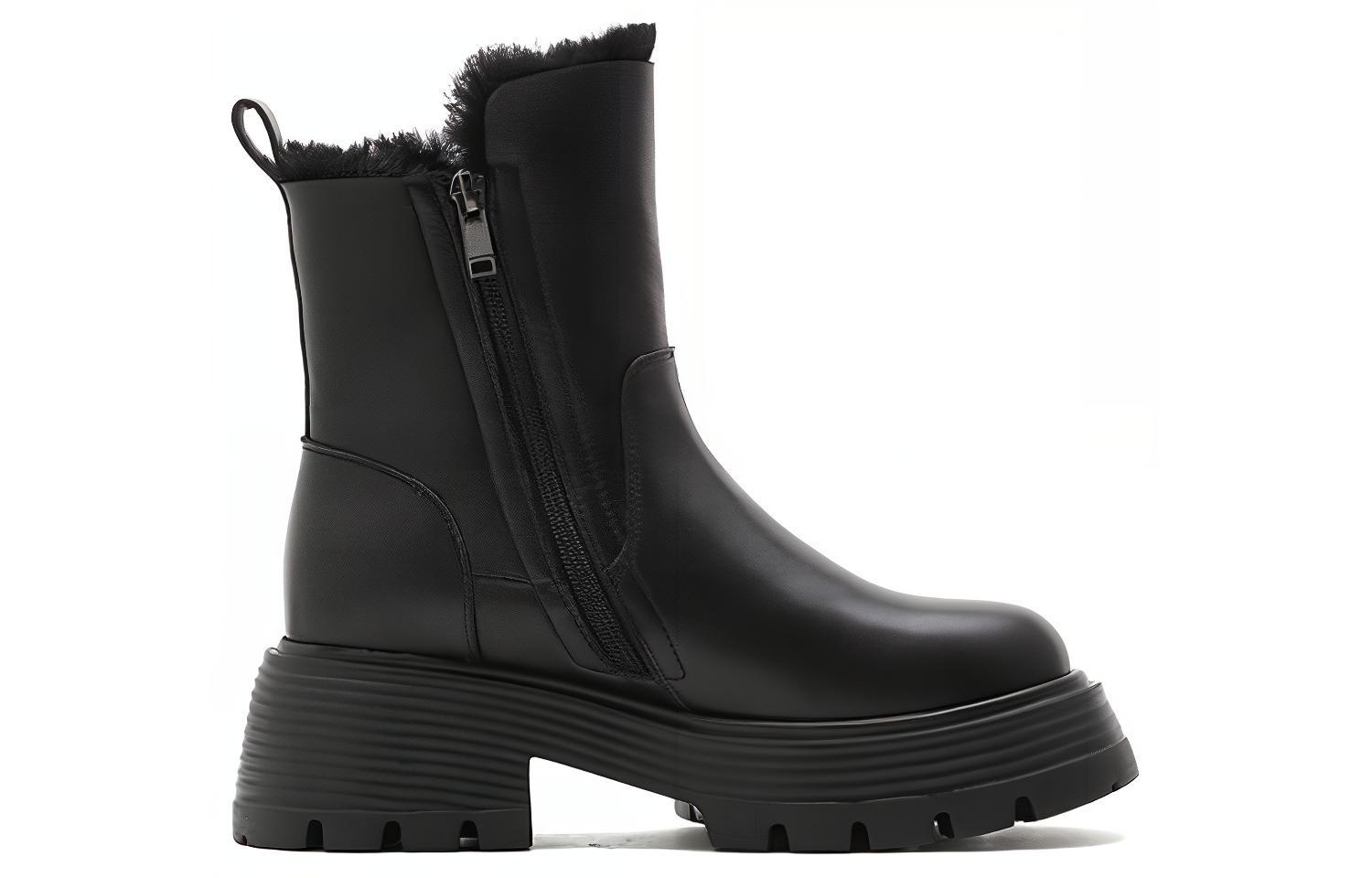 Order (W) Staccato Sepatu Bot Salju Mid-Calf 'Biker Keren Hitam Hangat' M2118DD2