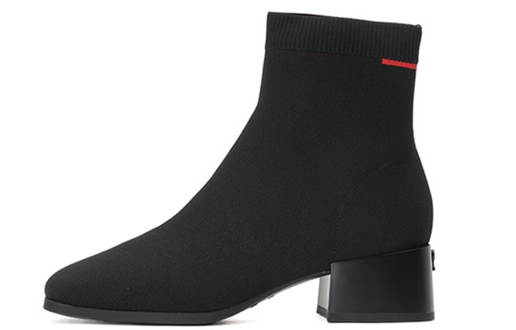 (W) Staccato Pointed Toe Chunky Heel Sock Boots 'Black Elastic'