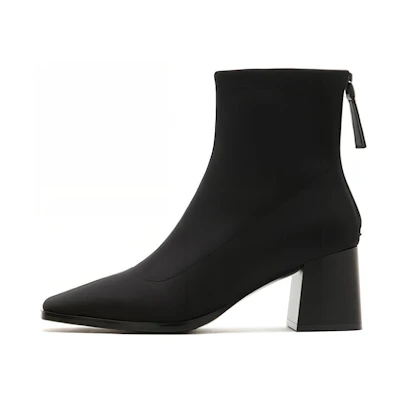 (W) Staccato Pointed Toe Elastic High Heel Ankle Boots 'Black'