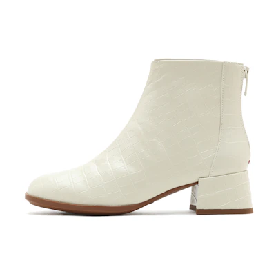 (W) Staccato Retro 'Cream Fashion Simple Chunky Heel Ankle Boot'