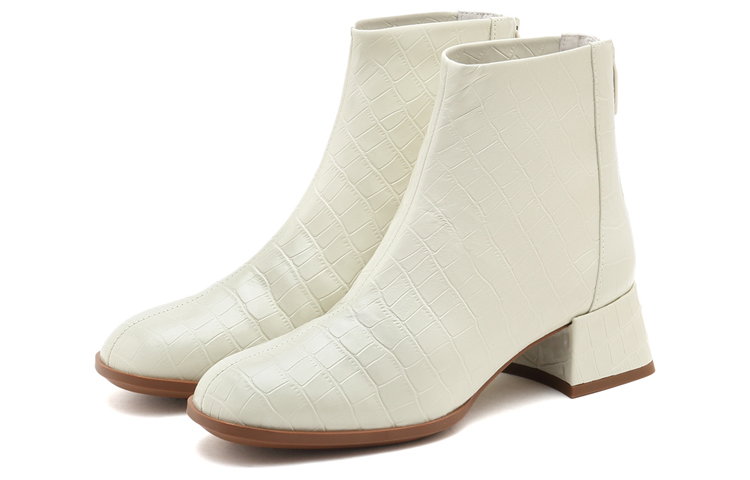 Lookbook (W) （レディース）スタッカート レトロ「クリームファッションシンプルチャンキーヒールアンクルブーツ」SZPECZ02DD2DD1 SZPECZ02DD2DD1