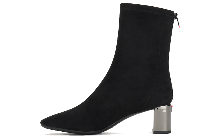 (Women) Staccato Retro Square Toe Chunky Heel Leather Boots 'Black' SZP9UP12DU1DZ0